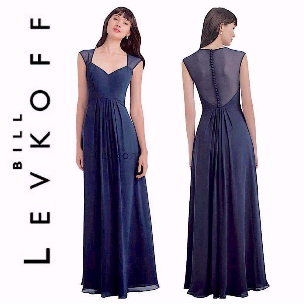 Bill Levkoff Lace Tulle Navy Blue Gown
